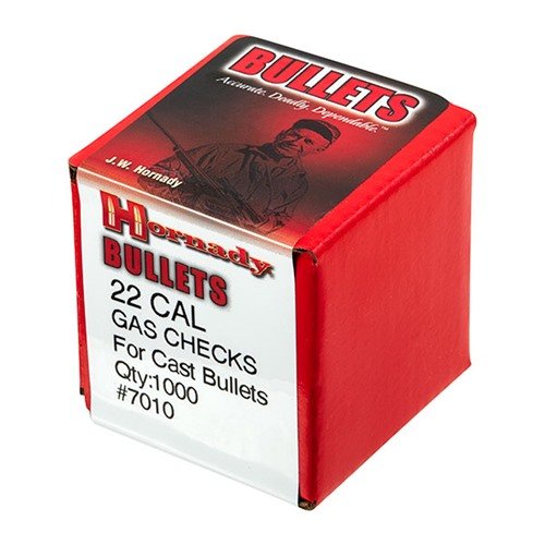 Hornady 22 kaliber gas checks förbättrar prestandan på dina gjutna kulor genom att täta gaser och skydda basen från deformation. 1000 per förpackning.