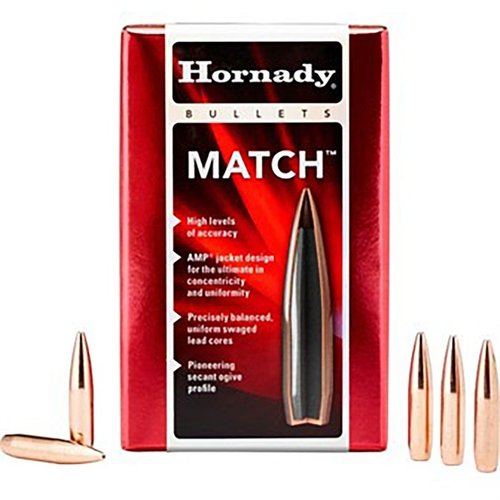 Hornady 6mm BTHP kulor erbjuder exceptionell noggrannhet på långa avstånd med låg dragkoefficient och en enhetlig svetsad blykärna för bästa prestanda.