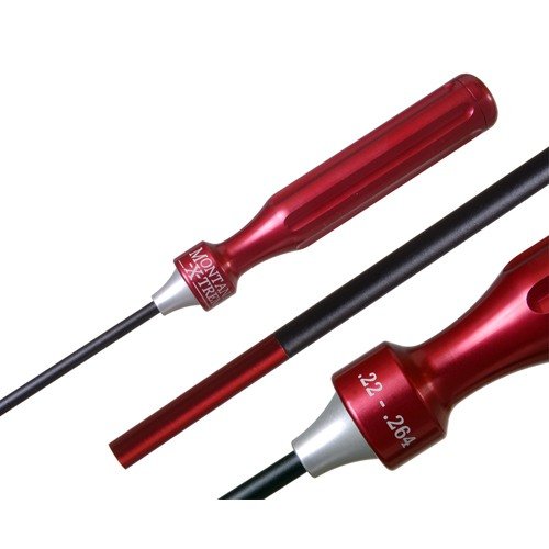 En delad, belagd rengöringsstav i fjäderstål som enkelt tar bort fouling utan att böjas, med en komfortabel aluminiumhandtag och färgkodade grepp för rätt kaliber.