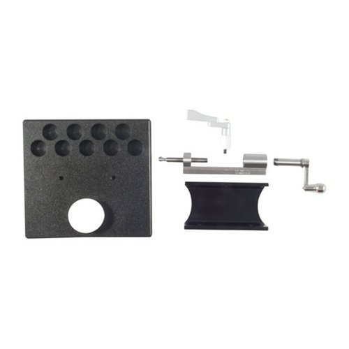 STAINLESS STEEL CASE TRIMMER KIT med SharkFin och plattform ger snabb och bekväm falltrimning, stabil användning och plats för 9 extra case holders.