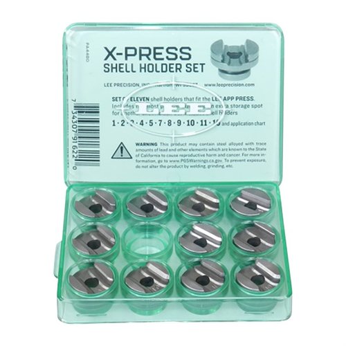 Lee X-PRESS SHELLHOLDER SET innehåller 11 populära shellhållare för App press, kompatibel med över 115 olika patroner för effektiv och enkel omställning.
