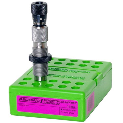 Redding Micrometer Adjustable Profile Crimp Die förenklar justeringar med enkel åtkomst och exakt justering på ± .100” i .001” steg, perfekt för progressiv omladdning.