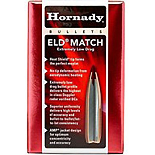 ELD Match-kulor från Hornady erbjuder överlägsen precision och konsekvens med Heat Shield-tips för bästa aerodynamik och högsta ballistiska koefficienter.