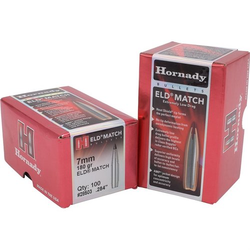 HORNADY 7MM ELD Match kulor erbjuder överlägsen precision och konsekvens med Heat Shield tips för högsta möjliga ballistiska koefficienter och noggrannhet.