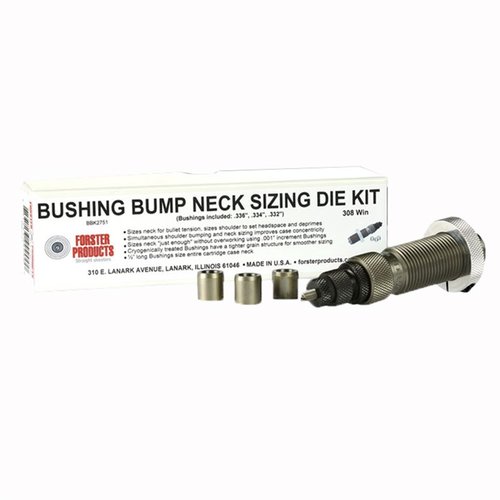 Forster Bushing Bump Neck Die Kits ger precisionsladdare möjlighet att finjustera nackspänningen på sina patroner med handpolerade dies och utvalda bushings.
