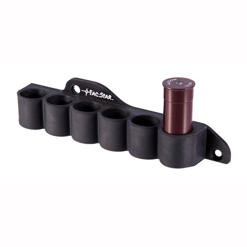 TACSTAR Slimline Sidesaddle Shellholder för Mossberg 500, 590 och Maverick 88 ger plats för 6 extra 12-gauge patroner med en hållbar och väderbeständig design.
