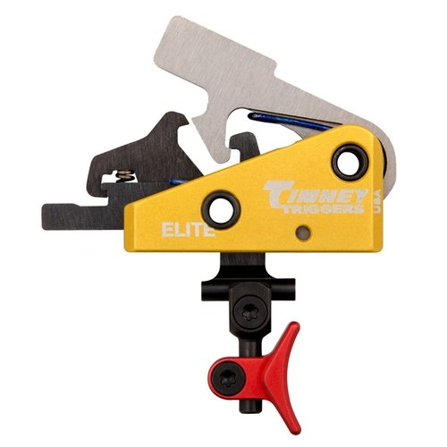 Timney Calvin Elite Trigger erbjuder en justerbar 1.5lb avtrycksvikt med fyra olika avtrycksskor för perfekt passform och snabb återställning för precisa skott.